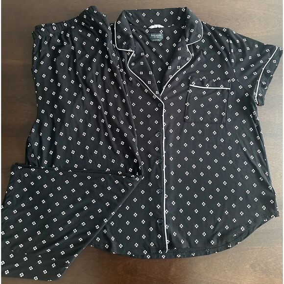Kate Spade Pajama Set Black Light Pink Short Sleeve Modal Buttery Soft - Picture 1 of 11